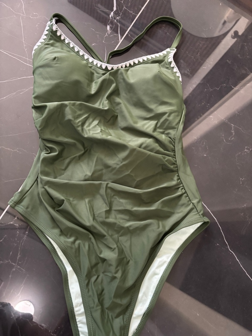 Cupshe Olive Green One-Piece Swimsuit with Light Pink Trim